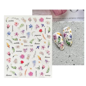 Flower Floral Nail Art Stickers Blue Purple Flowers Summer Spring Floral Self Adhesive Nail Art Decals HANYISeries