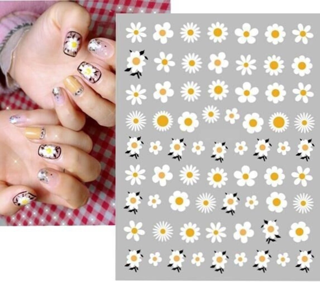 White Daisy Flower Nail Art Decals Sunflowers Sunflower Yellow Flowers
