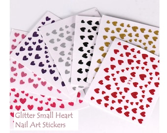Nail Art-stickers glitterhart: Valentijn Klassiek kleine hartjes roze groen rood zilver goud