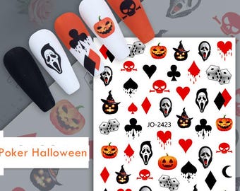 Flying Witch Halloween Nail Art Stickers Moon Cross Spider Web Witch Candy Bat Black Cat Ghost Self Adhesive Nail Art Decals