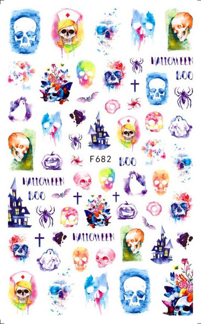 Joker Nail Art Stickers Decals Jokers Clowns Halloween Harley Quinn Pumpkin Skull Poker Ghost