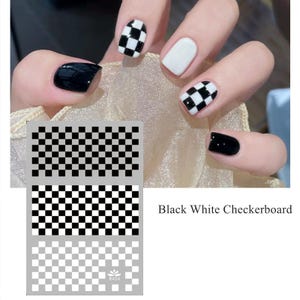 Checkboard Checker Nail Art Stickers Checkered Board White Black Check Grid Plaid Self Adhesive Nail Art Decals SSeries