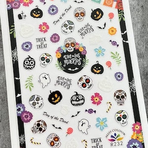 Skulls Halloween Nail Art Stickers Decals Dead Day Pumpkin Jack-o&#39;-lantern Ghost Witch Castle Bat Self-Adhesive Nail Art Decals SSeries