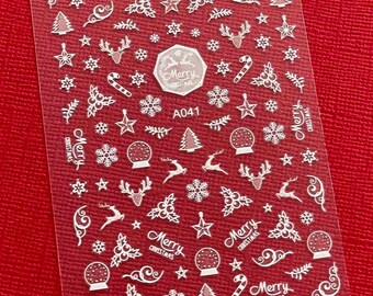 Reindeer Nail Art Stickers: Christmas Tree Ornaments Winter Snowflakes Candy Cane Holly Leaf Santa