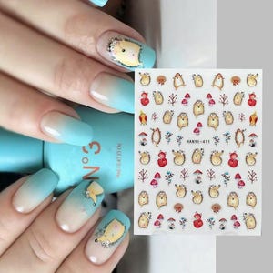 Hedgehog Animal Hedgehogs Fox Nail Art Stickers Ladybug Giraffe Sheep Mushroom Self-Adhesive Nail Art Decals Stickers HYSeries