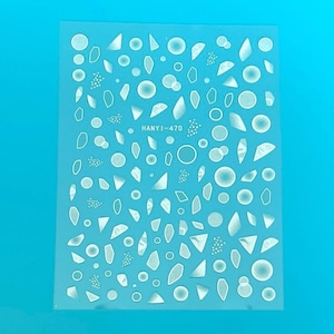 Translucent Geometric Nail Art Stickers: Pale White Circle Triangle Irregular Shape Floral Butterfly