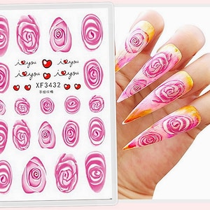 Pink Layered Rose Nail Stickers Valentine Rose Nails Red Rose Flower Pink Blue Self Adhesive Nail Art Decals XFSeries
