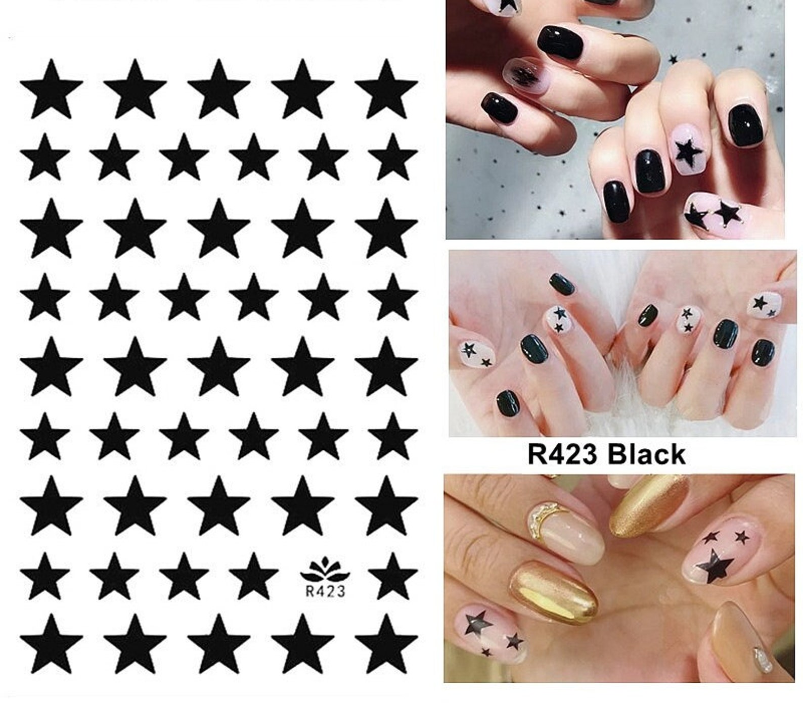 White Stars Nail Art Stickers Black White Star Solid Tiny Four Point ...