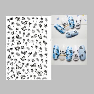 Tropic Tree Palm Nail Stickers Tropic Leaves Leaf Gold Silver Black White Self-Adhesive Nail Art Decals SSeries