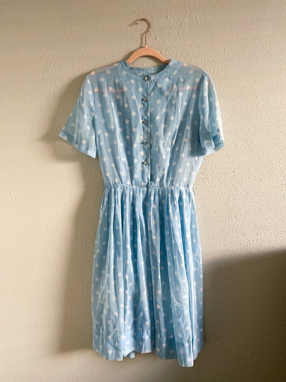 Vintage 50s/60s Dyanne Dallas Blue Polka Dot Dress