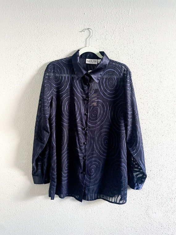 NWT Y2K Yves St Clair Navy Sheer Button Down - Me… - image 2