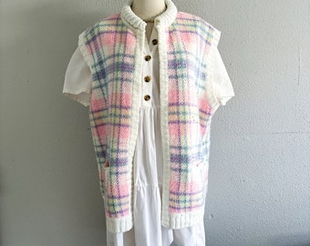 Vintage 1980s Plaid Pastel Vest - 3X