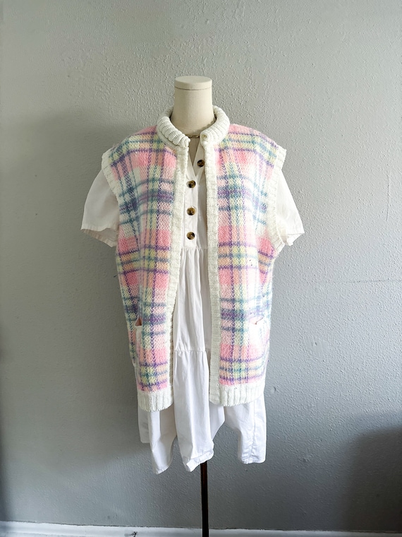 Vintage 1980s Plaid Pastel Vest - 3X