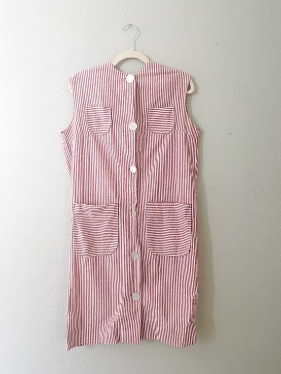 Vintage 1980s handmade striped pink button down d… - image 1