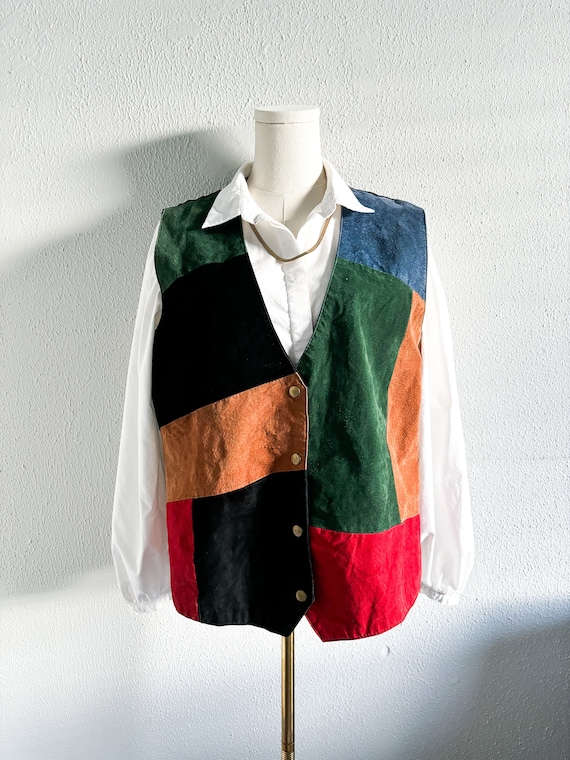 Vintage 90s Suede Patchwork Vest (XL)