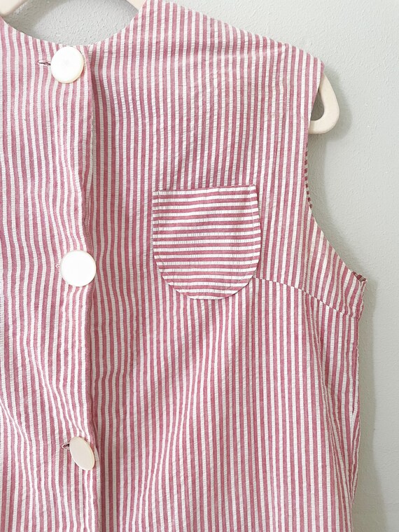 Vintage 1980s handmade striped pink button down d… - image 2