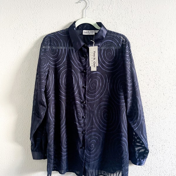 NWT Y2K Yves St Clair Navy Sheer Button Down - Medium