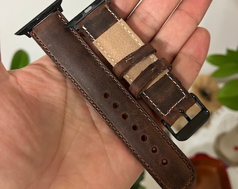 Braun Apple Watch Lederarmband Handmade - Echtlederarmband passt für alle Serien