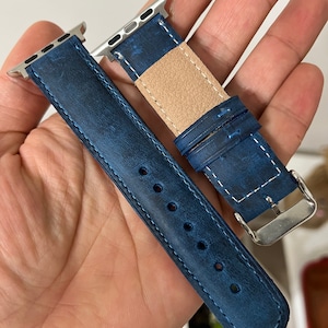Handmade Genuine Leather Blue Apple Watch Band Compatible with all series
