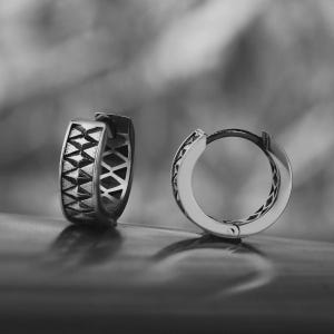 Oxidized Sterling Silver Huggie Hoop Earrings: Geometric Mens Jewelry