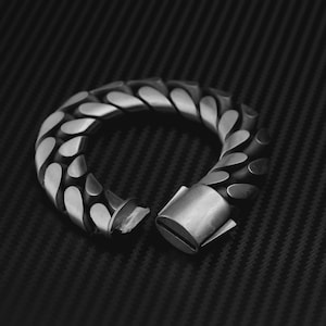 Oxidized Sterling Silver Cuban Link Bracelet - Men&#39;s Chain Jewelry