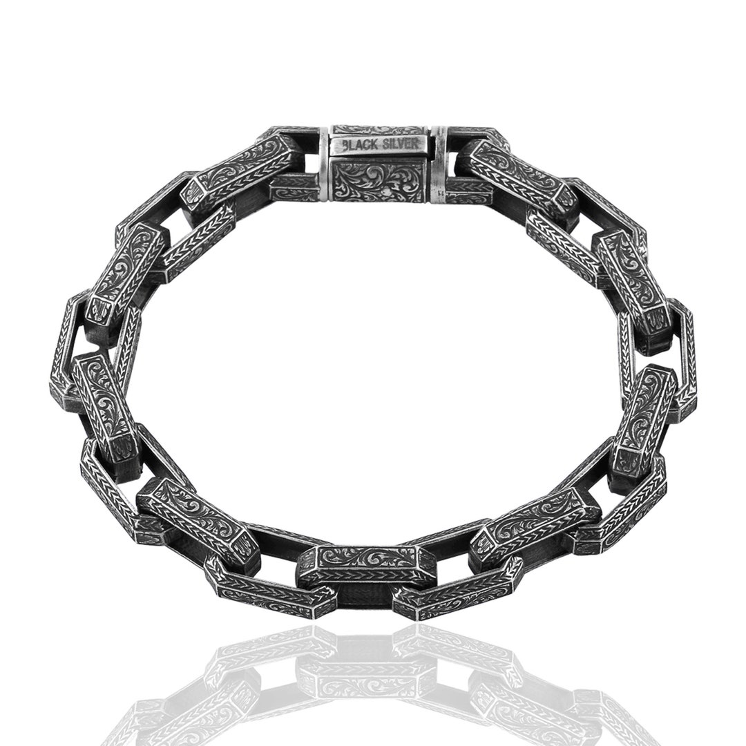 Men's Silver Braceletvictorian Cool Bracelet Engraved Etsy