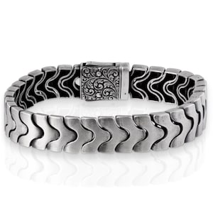 Oxidized Sterling Silver Link Bracelet for Men: Elegant Viking Style