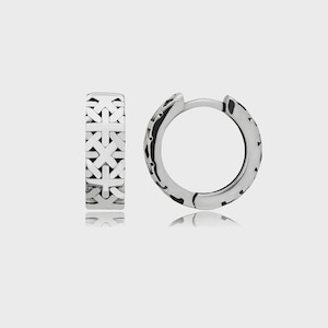 Mens Oxidized Sterling Silver Huggie Earrings: Geometric Minimalist Hoops