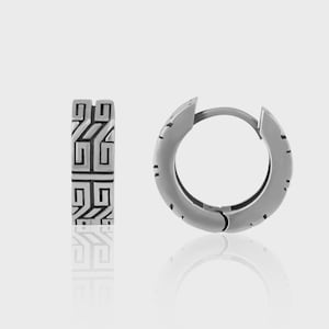Oxidized Sterling Silver Huggie Hoop Earrings: Geometric Mens Jewelry
