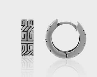 Oxidized Sterling Silver Huggie Hoop Earrings: Geometric Mens Jewelry