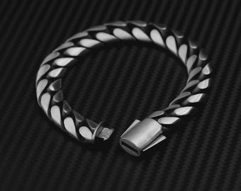 Cuban Chain Silver Bracelet 12 mm |Anniversary Gift Him  | Men&#39;s Jewelry | Elegant  Valentine’s Day Gift | Link Bracelet