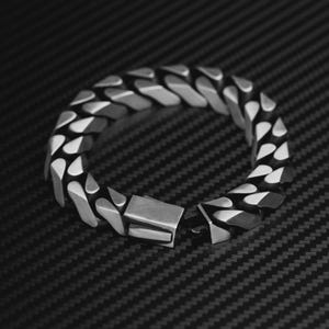Oxidized Sterling Silver Cuban Link Bracelet - Men&#39;s Chain Jewelry