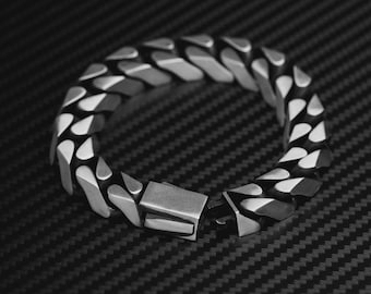 Oxidized Sterling Silver Cuban Link Bracelet - Men's Chain Jewelry
