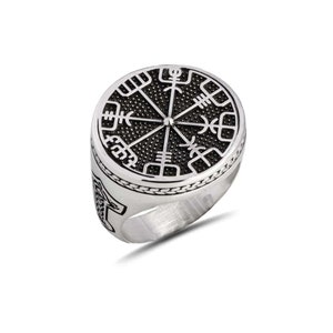 Sterling Silver Viking Vegvisir Ring: Oxidized Wayfinder Jewelry