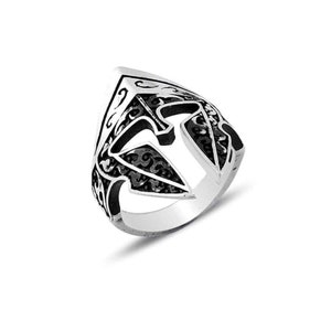 Spartan Helmet Shield Oxidized Mens Ring Necklace | Greek Spartan Warrior Ring | Best Gift for Valentine’s Day G | 925 Silver Ring