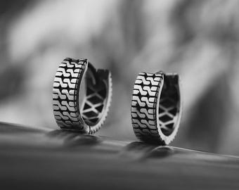 Oxidized Sterling Silver Hoop Earrings: Geometric Huggie Style
