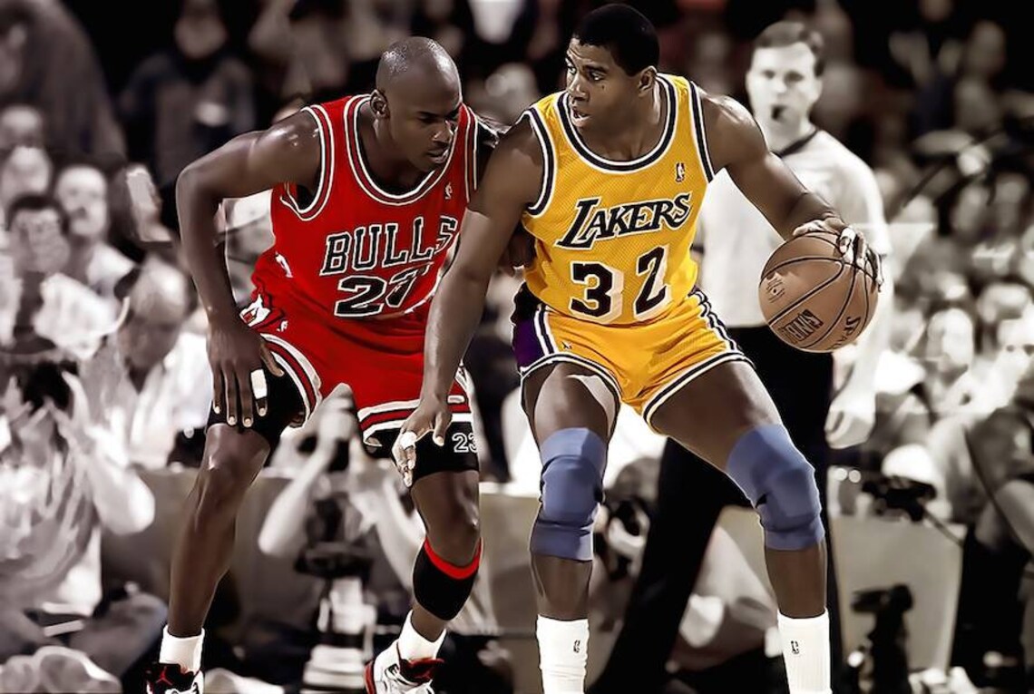 michael jordan guarding magic johnson
