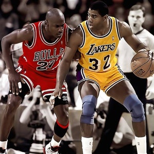 michael jordan guarding magic johnson
