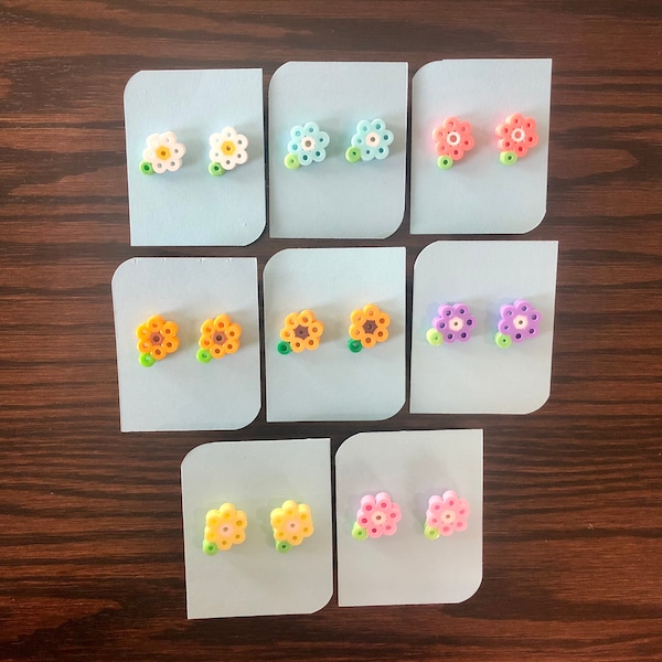 Flower Studs With Petal Perler Bead Earrings