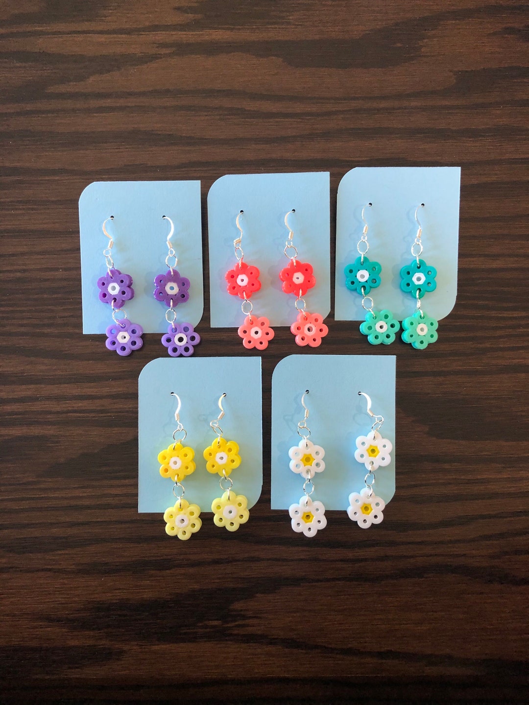 Flower Dangle Perler Bead Earrings Etsy