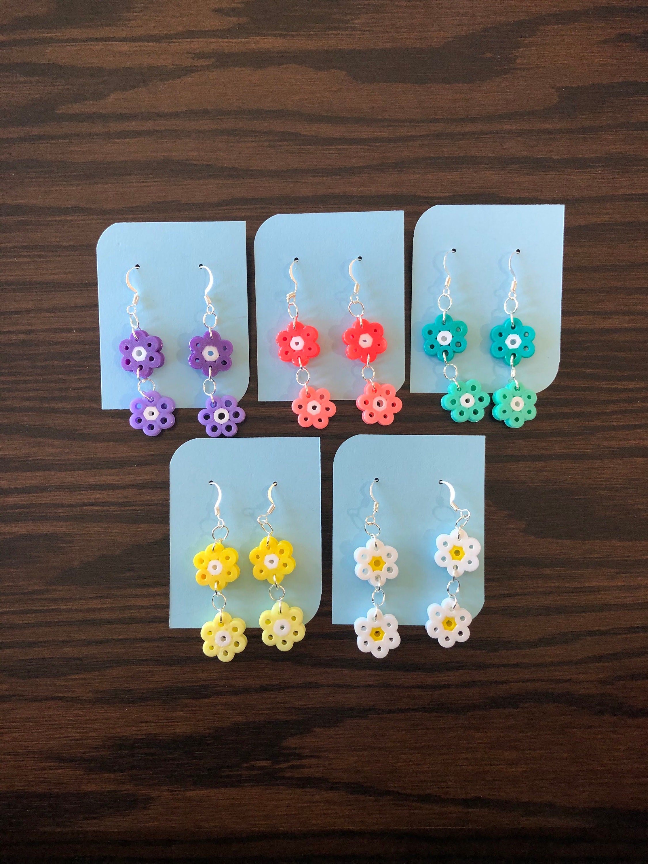2flower Dangle Perler Bead Earrings Etsy
