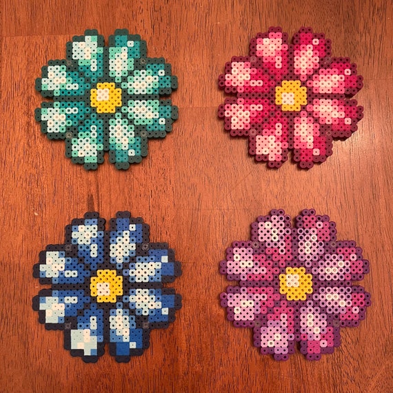 Perler Bead Ombre Flower Daisy Coaster 