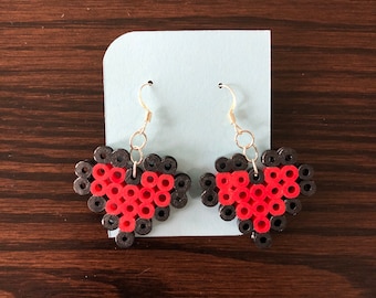8-bit Heart Dangle Perler Bead Earrings