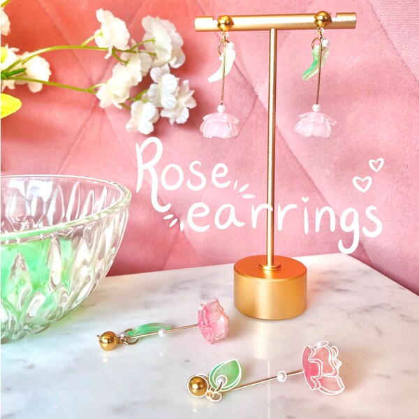 Rose Earrings • Pastel Flower Charms • Floral Jewelry