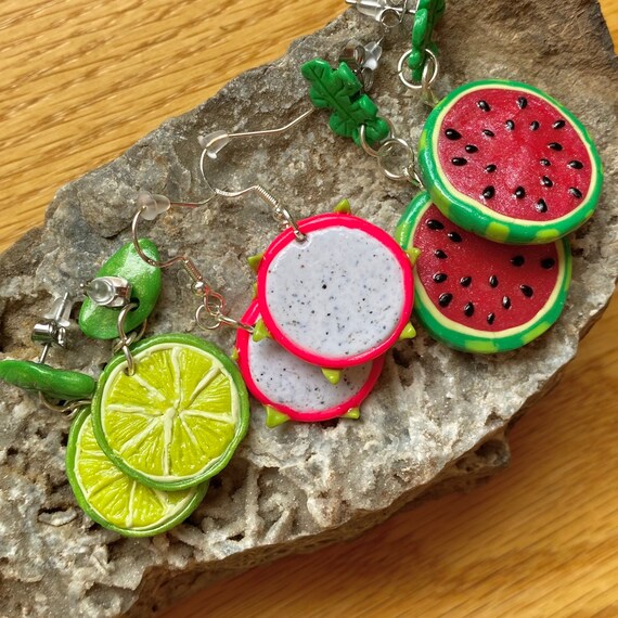 Polymer Clay Fruit Slice Earrings Etsy