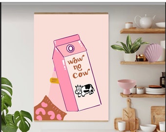 Wow No Cow Milk Carton / Digital Vegan Print / Vegan Kitchen Wall /  Vegan Office Wall / Vegan Art / Vegan Gifts / Veganuary