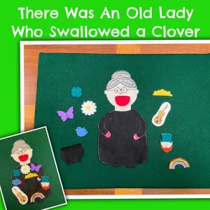 There was an Old Lady Who Swallowed a Clover//Felt Board Story //Felt Set // Circle Time // Preschool Stories