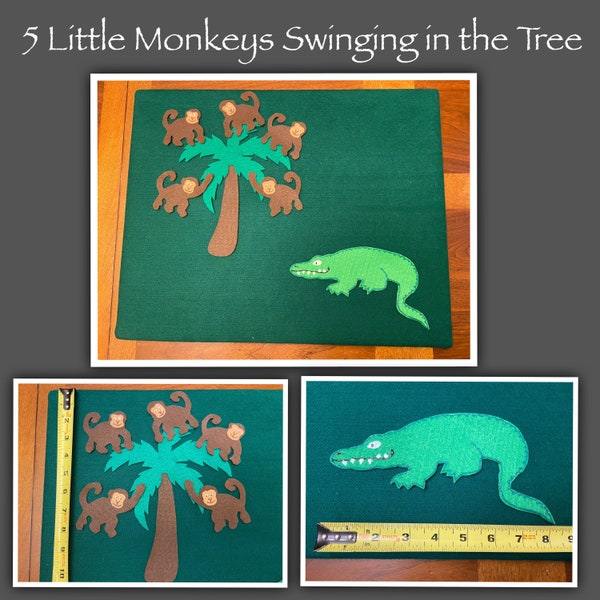 5 petits singes taquinant M. Alligator Felt Set, Teacher Reaource, Felt Board Story, Felt Set, Circle Time, Histoires préscolaires