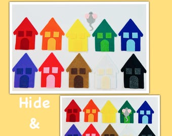 Felt Mouse Hide and Seek Game, Colors & Numbers, Preschool Teacher Resource