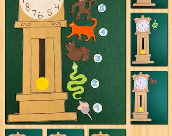 Hickory Dickory Dock Felt Set / Clock & Animals Flannel Board